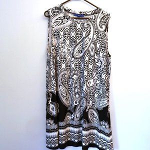 Apt. 9 Black & White Paisley Sleeveless Stretch Dress with Pockets! #782